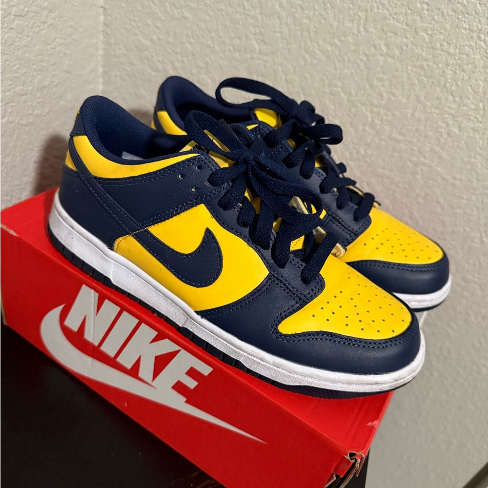 Nike Yellow and Blue Sneakers with Leather Upper